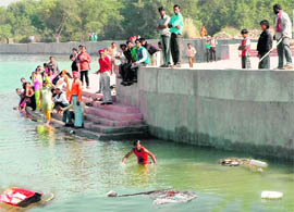 Floating polythene bags and water bottles speak volumes about cleanliness at the new lake in Sector 42 of Chandigarh.