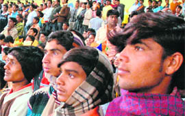 Spectators who were allowed into the stadium for free in Panchkula on Monday.