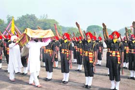 New recruits of Sikh Regiments take the oath on Guru Granth Sahib to serve the country with full dedication in Ramgarh, Jharkhand