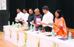 Document on sustained development of hill areas being released during the two-day national workshop at NIT Hamirpur