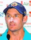 Michael Hussey addresses a press conference on Tuesday, two days before the last Test match between India and Australia at Nagpur 