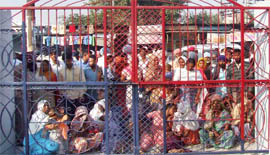 Locals staging demonstration outside the Model police station (City-I) in Moga on Wednesday.