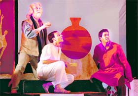 Artistes perform in Nadira Zaheer Babbar’s play ‘Pencil sey brush tak’, being staged at Tagore Theatre, Sector 18, in Chandigarh