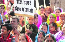 Members of the Iqra Foundation protest against Raj Thackeray in Chandigarh