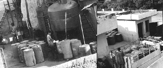 The labourers busy in manufacturing and dispatching chemicals at the Gaurav Industries and Colour Udyog in Industrial Area, Panchkula, on Friday.