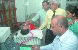 A Delhi University student undergoes a check-up at the Health Care Mela in Lady Irwin College on Friday.
