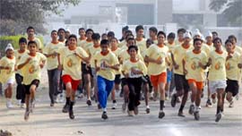 Students participating in the mini-marathon organised on the occasion of the silver jubilee celebrations of St Xavier School in Bathinda