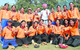 Guru Nanak Khalsa College for Women, Ludhiana, in a jubilant mood after winning the Panjab University Inter-College Baseball (Women) Championship 2008-09 held at at PU grounds