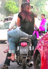 Traffic rules go for a toss. A bike with No Idienty written on the number plate in Ludhiana