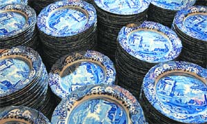 Kitchenware is displayed at the Royal Worcester & Spode Ltd factory shop in Stoke-on-Trent, northwest England, on Sunday.