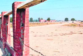The land, behind the demolished boundary wall, that was vacated by the Radha Swami Satsang in Sector 76, Mohali. 