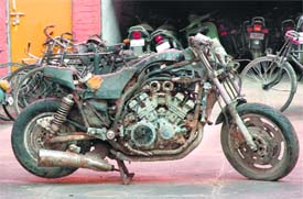 Skeleton of what once was a swanky bike at the police station in Sector 3, Chandigarh. 