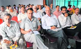 Members of the All-India Himachal Social Bodies Federation during a convention at Parshuram Bhawan, Sector 37, in Chandigarh on Sunday.