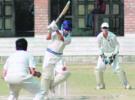 Pankaj of St Annes School plays a shot against St Stephens, Togan, during the 5th Molly Carver Memorial Cricket Cup held at St Stephens School in Sector 45.  