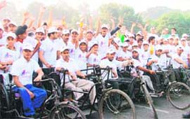 Physically challenged participants at the Ludhiana Mini Marathon held in Ludhiana