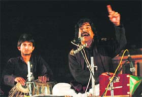 Folk singer Ustad Shaukat Ali from Pakistan performs at the concluding programme of the Kapurthala heritage festival