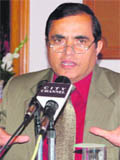 Dr P.C. Kapoor, principal secretary, Agriculture, during a press conference at Shimla on Monday.