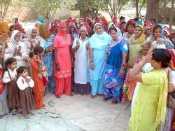 BJP Mahila Morcha activists campaigning in Hanumangarh constituency. 