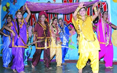 Students perform during Kala Utsav at the DAV College auditorium in Jalandhar