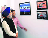 Deputy speaker Charanjit Singh Atwal during photo exhibition of Aditya Jaitly, an amateur photographer, at Artmosphere Art Gallery in Ludhiana.