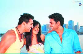 Abhishek Bachchan, Priyanka Chopra and John Abraham in Dostana