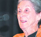 Nadine Gordimer, Nobel Prize winner for Literature, reading a story during a function in New Delhi on Thursday.