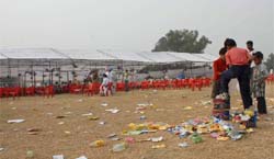 The venue of the function where used bottles and leftovers were strewn all over the place after the function was over in Bathinda
