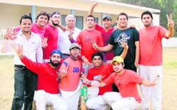 Members of Dynamites XI after defeating Day Walkers XI in the sports meet of SIFT being held in Ludhiana 