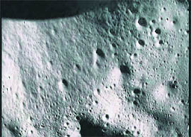 This image provided by ISRO in Bangalore shows a closer view of the moons surface taken by Moon Impact Probe on Friday.