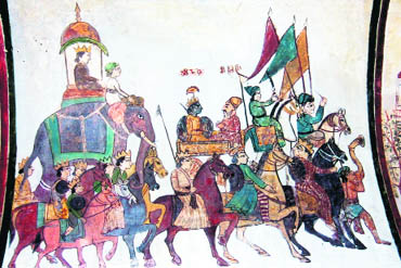 A mural showing a religious procession 