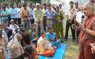 Chief Minister Sheila Dikshit addresses a gathering at Sarojini Nagar in New Delhi on Sunday.