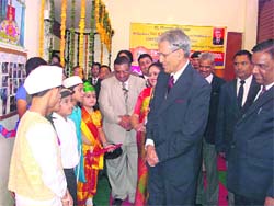 Uttarakhand governor B.L. Joshi interacts with kids on the annual function of Himalayan Public School in Dehradun on Sunday. 