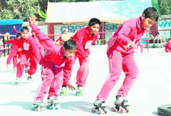 Participants at Inter-School Roller Skating Championship in Dehradun. A Tribune photo by Vinod Pundir