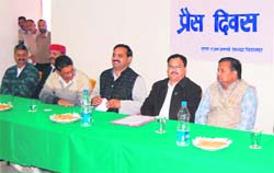 Forest minister J.P. Nadda speaks at a Press Day function at Bilaspur on Sunday. 