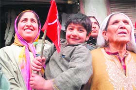 National Conference supporters at a rally addressed by party president Omar Abdullah at Ganderbal in Srinagar