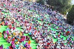 PSSF members protest in Jalandhar on Sunday.