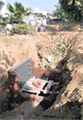 The residents point out a 15-foot deep gorge with the main water pipeline lying unattended at Sector 36, Chandigarh