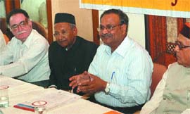 LUB office-bearers address mediapersons in Jalandhar on Monday.