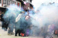 A mob of women protesters taking out an election-boycott rally is teargassed at Bandipora.