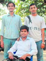 Triumphant trio: Manish Kumar (front) lead his team to win the third prize in a contest held by Oxford University. 