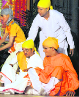 Visually impaired students perform a play at GC-11, Chandigarh on Tuesday.