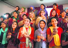 Participants of Avikal theatre group showcase their play Prithvi at the MKP Girls College at Dehradun. 