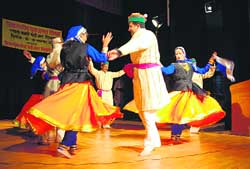 Artistes dancing at a district-level youth festival at the Kalibari Hall in Shimla on Wednesday. 