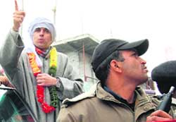 NC chief Omar Abdullah addresses an election rally at Bakoora in Ganderbal on Wednesday. 