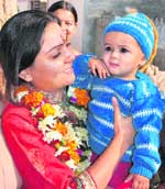 BJP candidate Princess Siddhi Kumari during an election campaign in Bikaner on Wednesday. 
