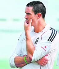 Y so serious: Kevin Pietersen watches teammates while waiting for his turn to bat in the nets