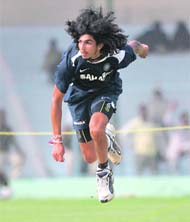 Ishant Sharma bowls in the nets during a training session in Kanpur