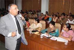 Dr Gulshan Sharma from Chandigarh addressing a camp for youth on career development for employment in Bathinda
