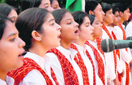Students take part in the National Integration Meet-2008 at Navodya Vidalya in Sector 25, Chandigarh, on Thursday.