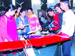 NCC cadets explain the functioning of an aero model to visitors at a science fair in DAV College, Jalandhar